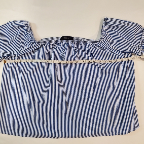 Forever 21 Stripe Off Shoulder Bell Sleeve Crop Top Blue White Plus Size 1x - Picture 4 of 6